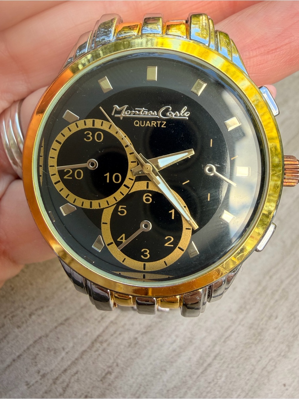 Montres Carlo Quartz Men's Two-Tone Black & Gold Watch